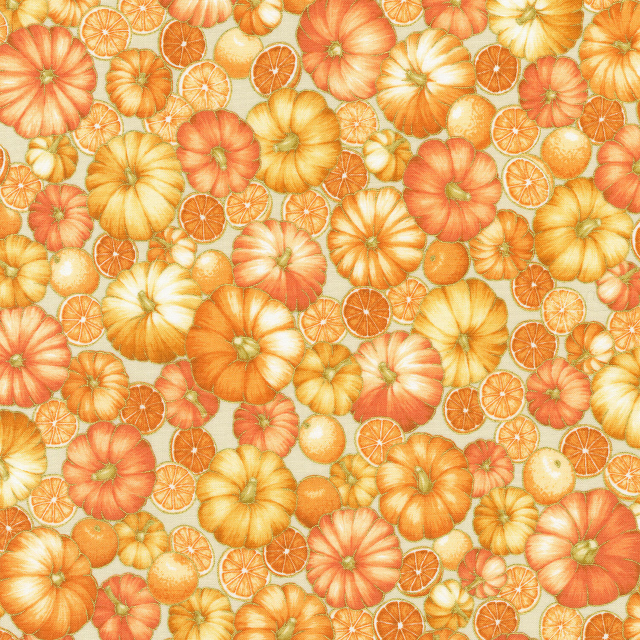 Sweet Pumpkin Spice - Pumpkins Orange Spice Metallic Yardage