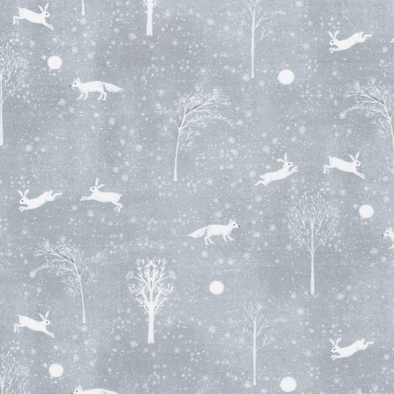 Snowy Fable - Woodland Animals Grey Yardage