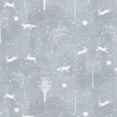 Snowy Fable - Woodland Animals Grey Yardage