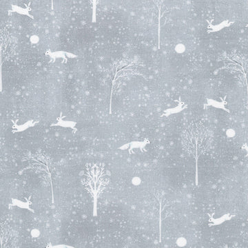 Snowy Fable - Woodland Animals Grey Yardage