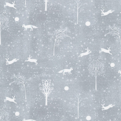 Snowy Fable - Woodland Animals Grey Yardage