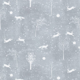Snowy Fable - Woodland Animals Grey Yardage