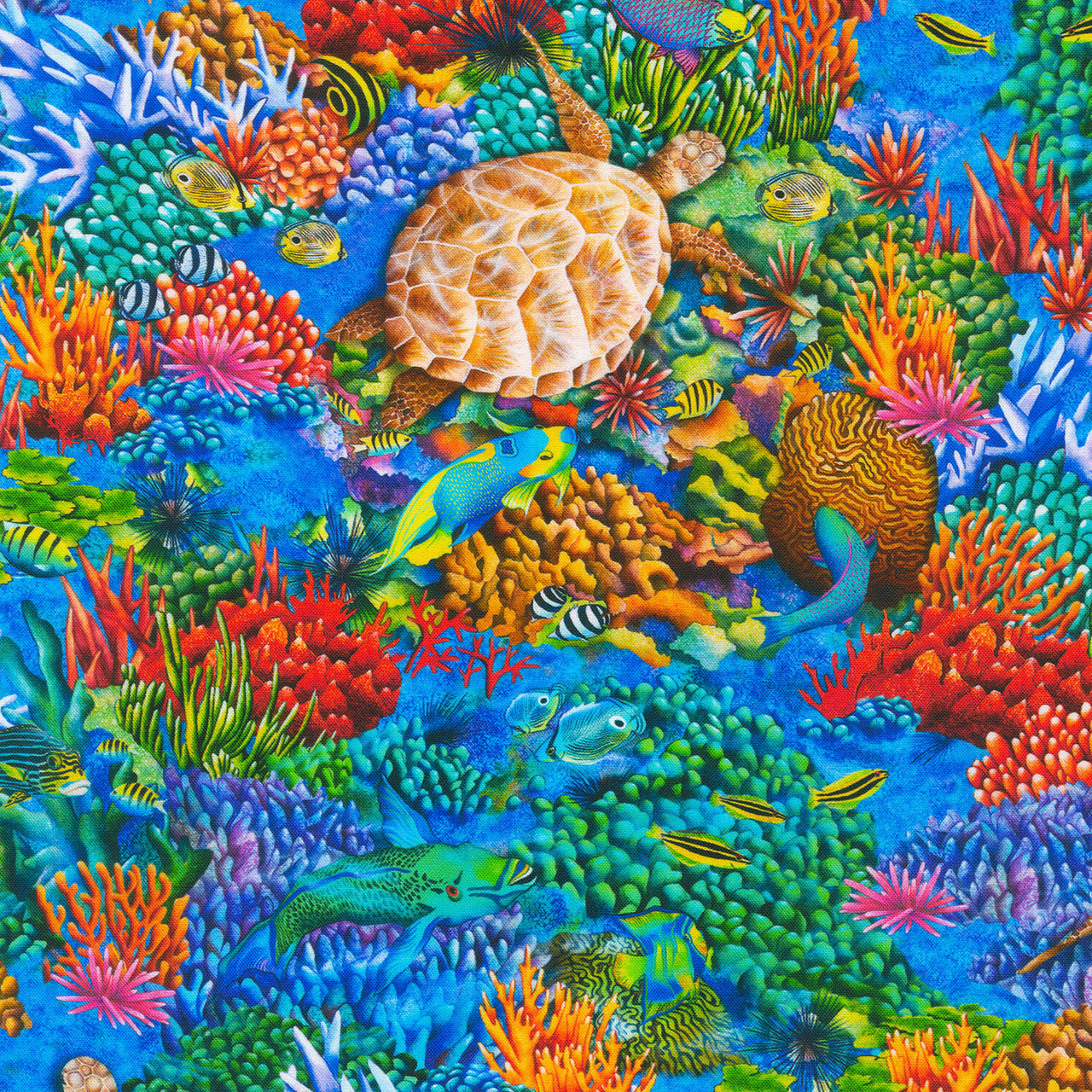 Tropical Canyon - Sea Turtles Coral Yardage