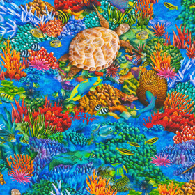 Tropical Canyon - Sea Turtles Coral Yardage