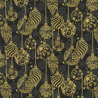 Traditional Trimmings - Ornaments Black Yardage