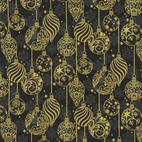 Traditional Trimmings - Ornaments Black Yardage
