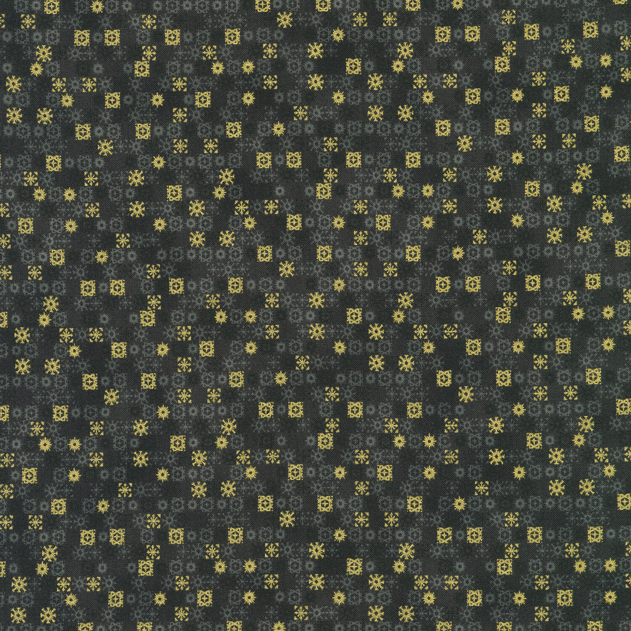 Traditional Trimmings - Tiny Snowflakes Black Yardage