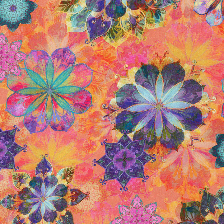 Venice - Medallion Floral Coral Yardage