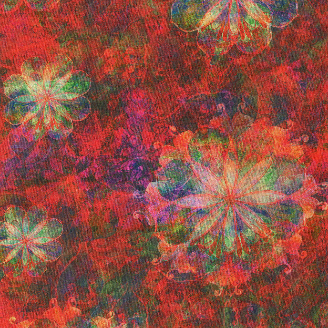 Venice - Mottled Floral Red Yardage