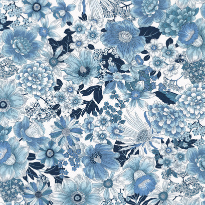 Vintage Petals & Paisleys - Florals Blue Yardage