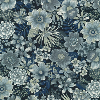 Vintage Petals & Paisleys - Florals Navy Yardage