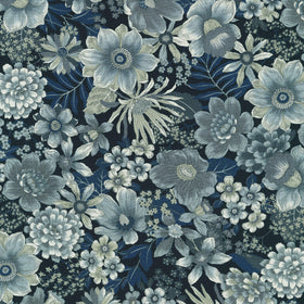 Vintage Petals & Paisleys - Florals Navy Yardage
