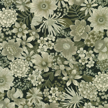 Vintage Petals & Paisleys - Black Yardage
