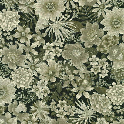 Vintage Petals & Paisleys - Black Yardage