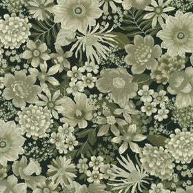 Vintage Petals & Paisleys - Black Yardage