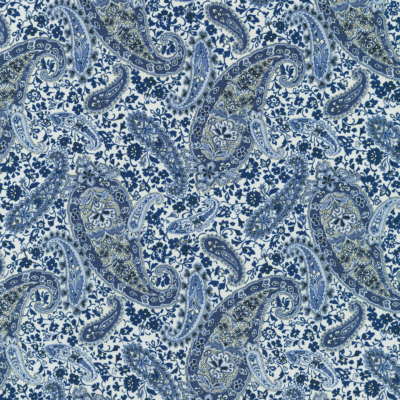 Vintage Petals & Paisleys - Large Paisley Natural Blue Yardage