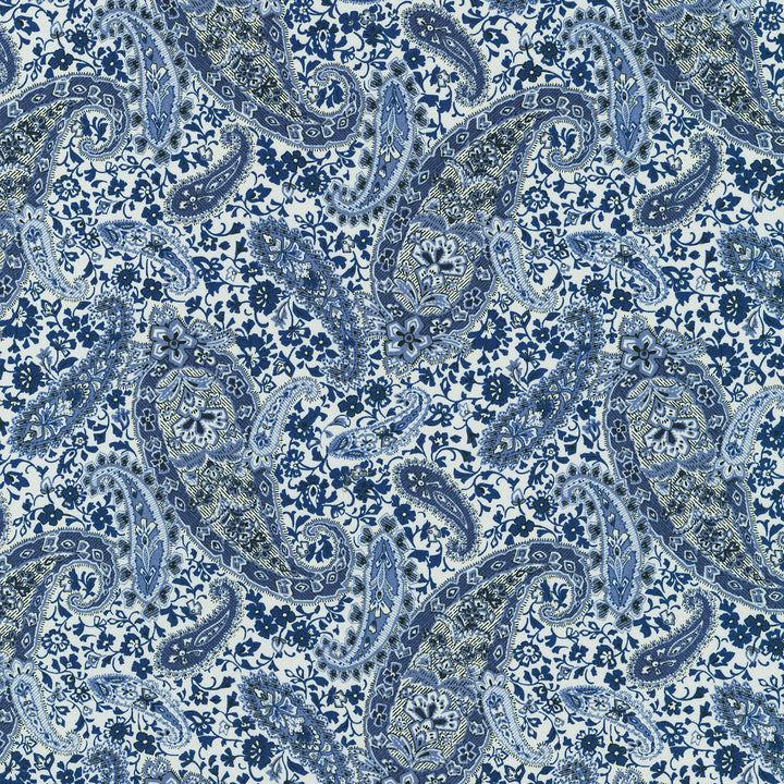 Vintage Petals & Paisleys - Large Paisley Natural Blue Yardage