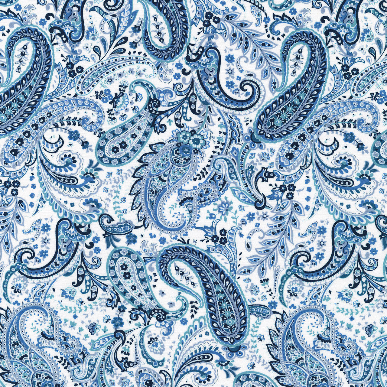 Vintage Petals & Paisleys - Elaborate Paisley White Yardage