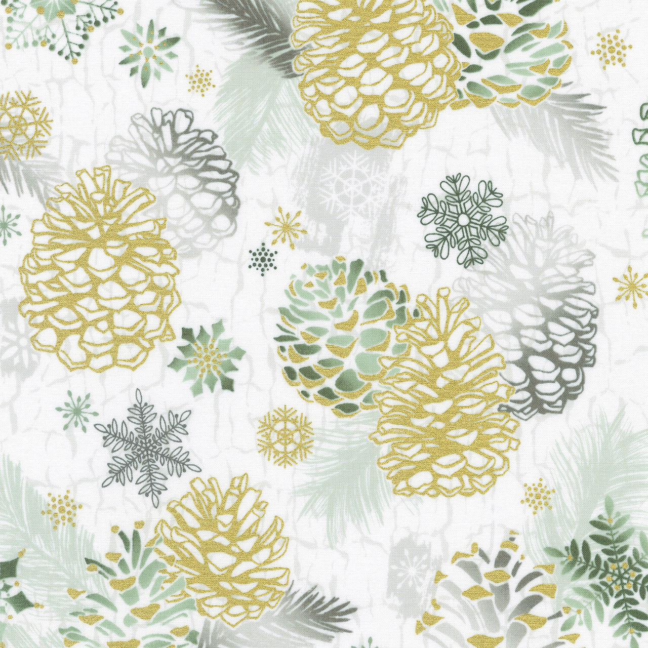 Winterstone - Winter Pinecones and Snowflakes Winter Yardage