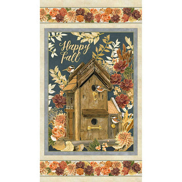 Hello Fall - Autumn Birds Birdhouse, Floral Harvest Metallic Panel
