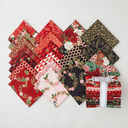 Holiday Flourish Peppermint Twist Black Colorstory Metallic Fat Quarter Bundle