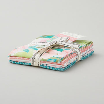 Watercolor Blooms Fat Quarter Bundle - Teal 5 Piece