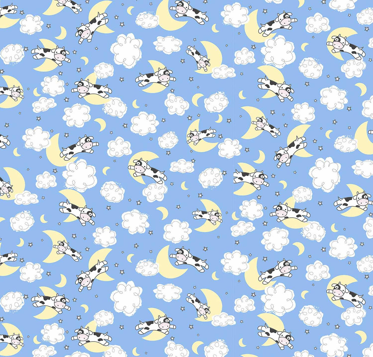 Quilting Cuddle Prints - Goodnight Farm Over The Moon Blue Yardage