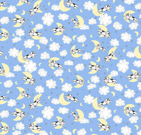 Quilting Cuddle Prints - Goodnight Farm Over The Moon Blue Yardage