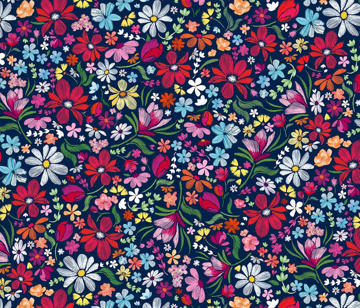 Quilting Cuddle Prints - Whispering Blooms Mystical Navy Yardage