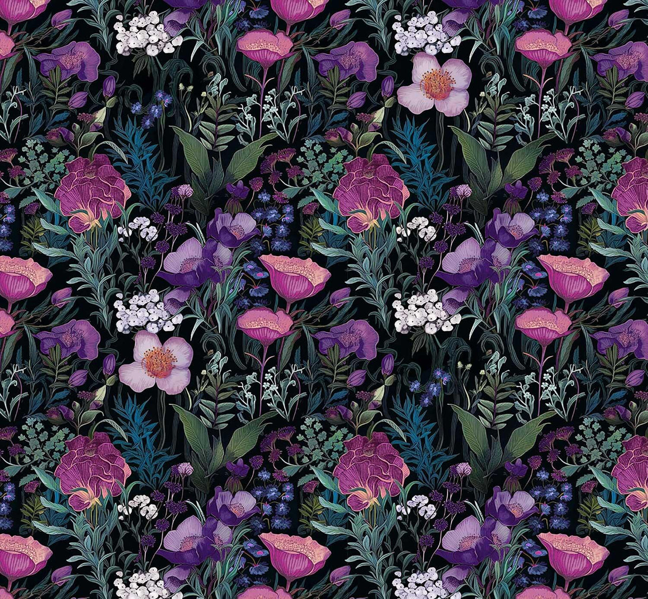 Quilting Cuddle Prints - Whispering Blooms Secret Garden Purple Yardage
