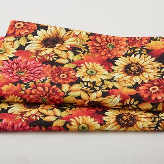 Seeds of Gratitude - Medium Allover Flowers Black Multi 2 Yard Cut