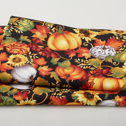 Seeds of Gratitude - Pumpkins Black Multi 2 Yard Cut