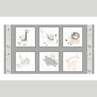 Moonlit Dreams - Animal Blocks Gray Fabric Panel