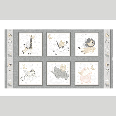 Moonlit Dreams - Animal Blocks Gray Fabric Panel