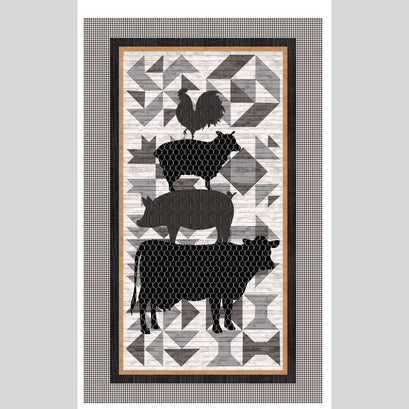 Buttermilk Farmstead - Stacked Farm Animals Black Fabric Panel