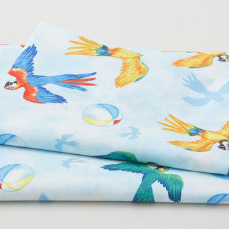 Tropical Birdbath - Playful Parrots Light Blue 2 Yard Cut