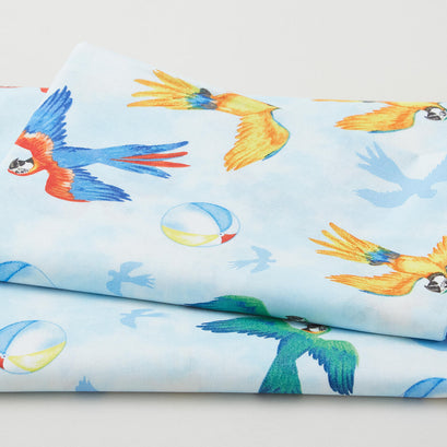 Tropical Birdbath - Playful Parrots Light Blue 2 Yard Cut