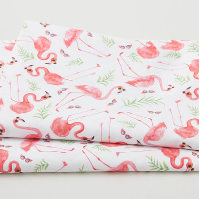 Tropical Birdbath - Flamingoes White/Pink 2 Yard Cut