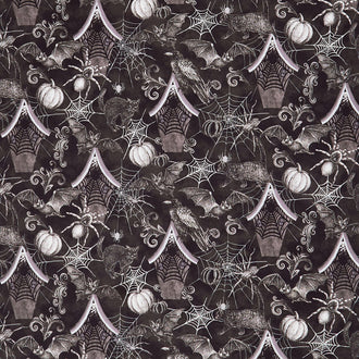 Fear Factory - Haunted House and Motif Allover Black Yardage