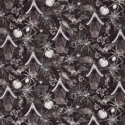 Fear Factory - Haunted House and Motif Allover Black Yardage