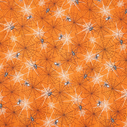 Fear Factory - Spiderweb and Spiders Allover Orange Yardage