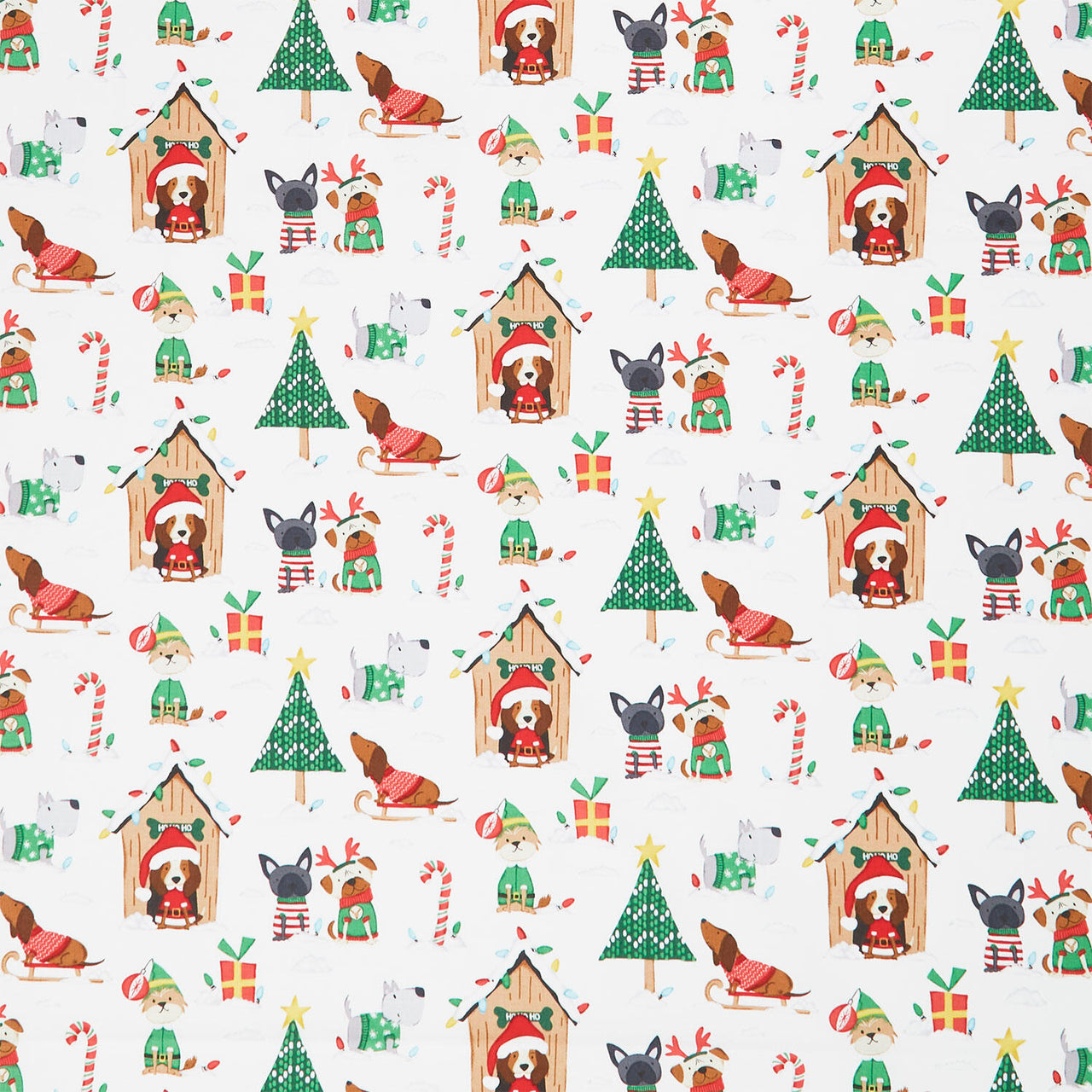 Merry Woof-mas - Scenic with Dogs White Yardage