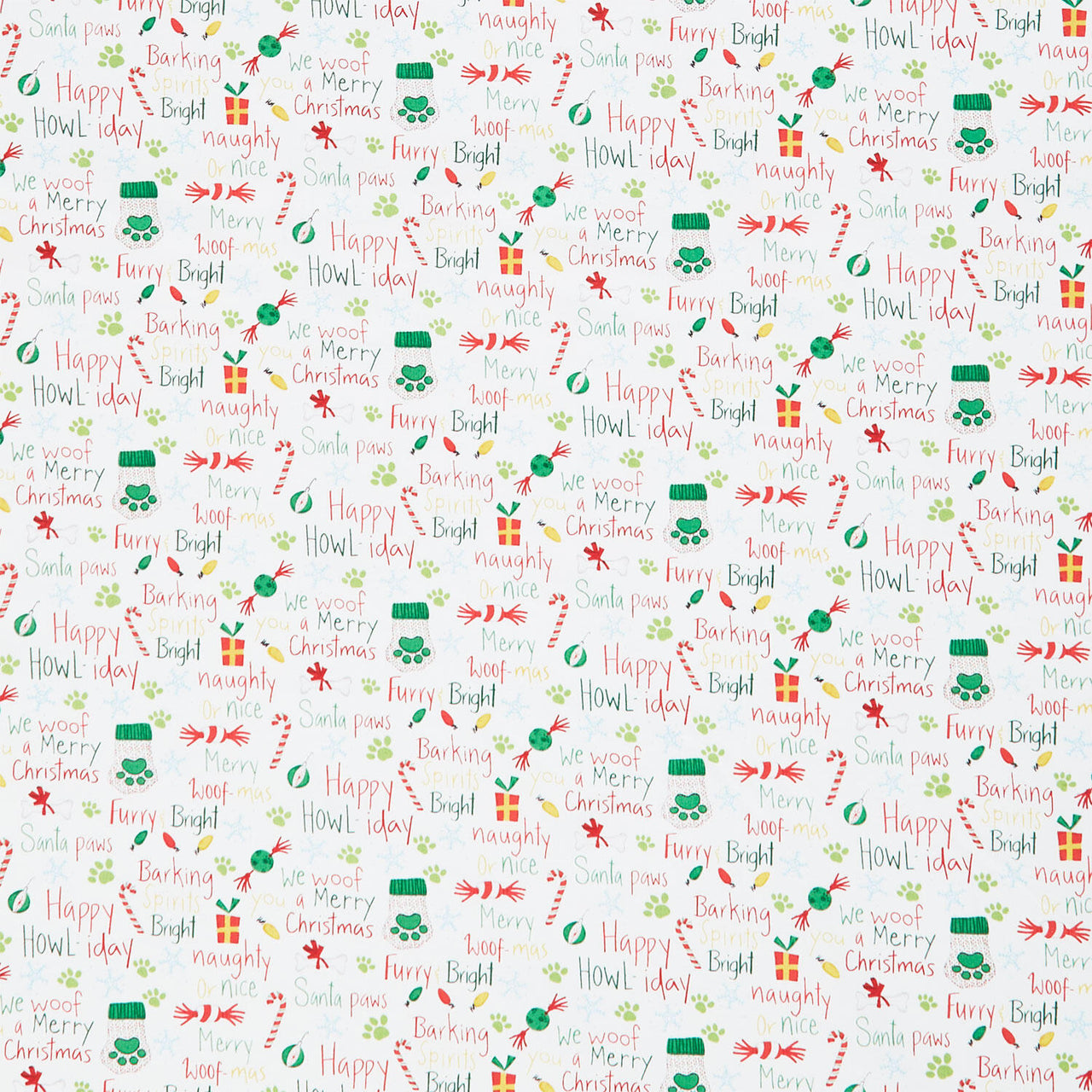 Merry Woof-mas - Words White Yardage