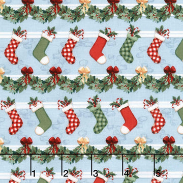 Christmas Village - Stockings Blue Yardage