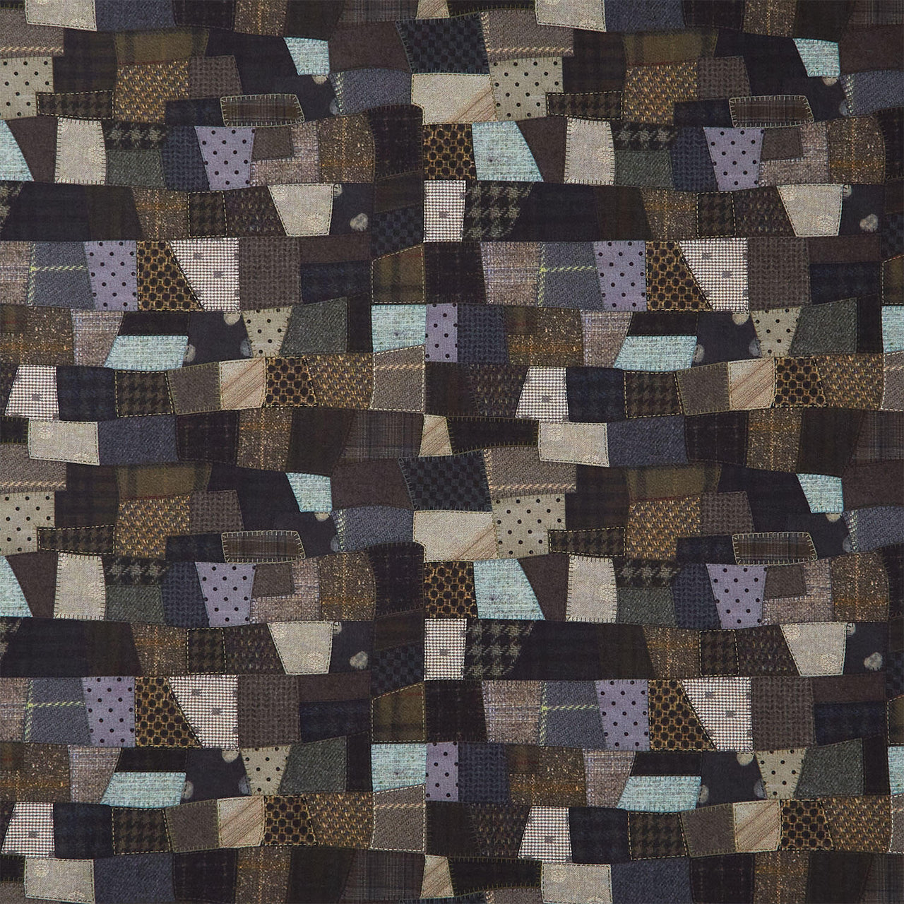 Snowy Days and Frosty Nights - Blanket Stitch Patchwork Slate Yardage