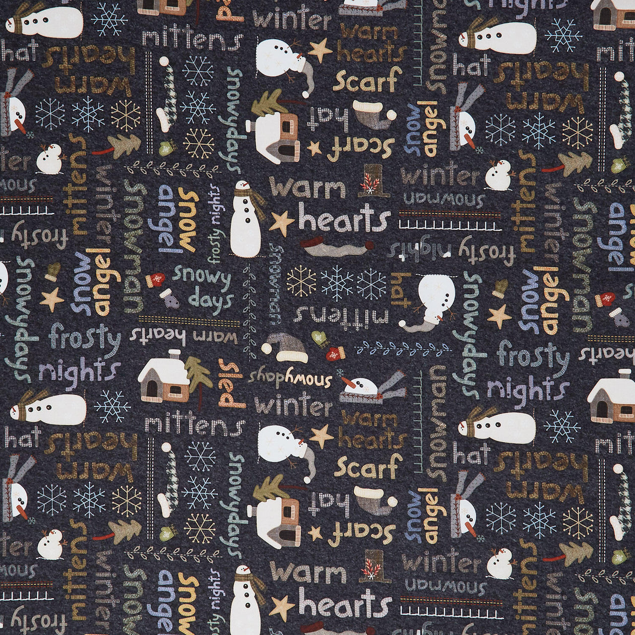 Snowy Days and Frosty Nights - Snow Many Words Graphite Yardage