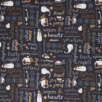 Snowy Days and Frosty Nights - Snow Many Words Graphite Yardage