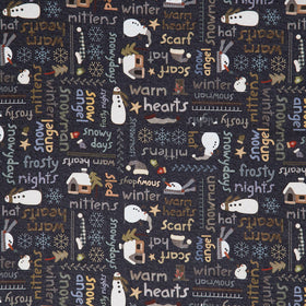 Snowy Days and Frosty Nights - Snow Many Words Graphite Yardage