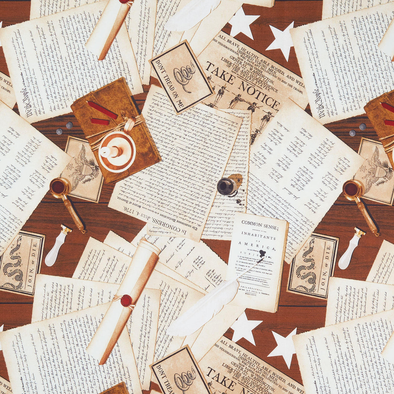 United We Stand - Documents Cream Brown Yardage