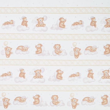 Sleepy Teddy - Teddy Bear Border Stripe Oatmeal Gray Yardage